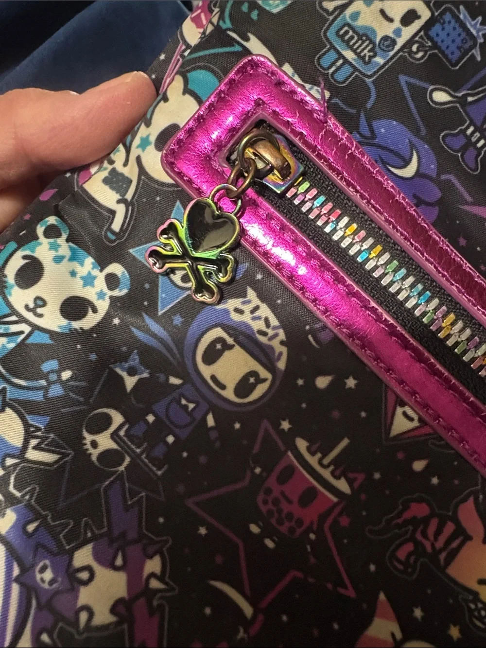 tokidoki Black Crossbody Bag Galactic Dreams with Pink Metallic Trim